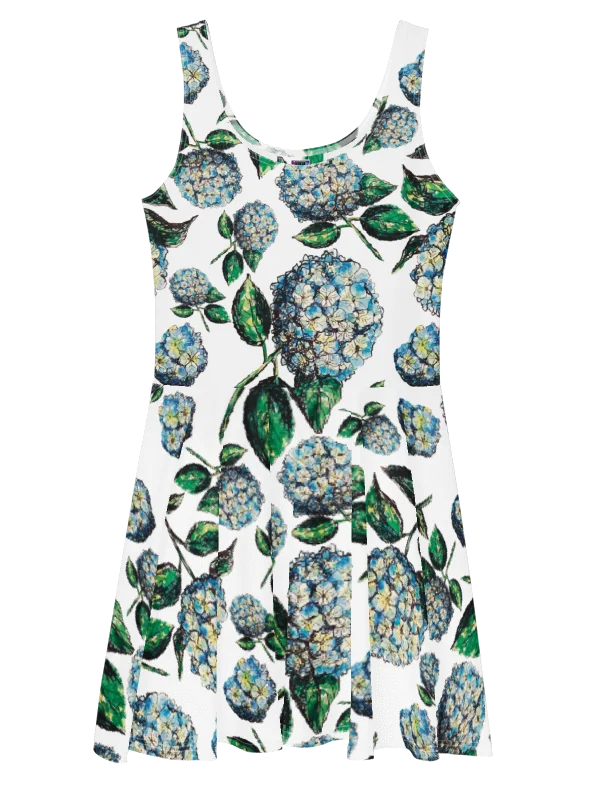 Blue Hydrangea Blooms Skater Dress | Watercolor Floral Fit & Flare Dress | Monique Faella Designs™ product image (3)