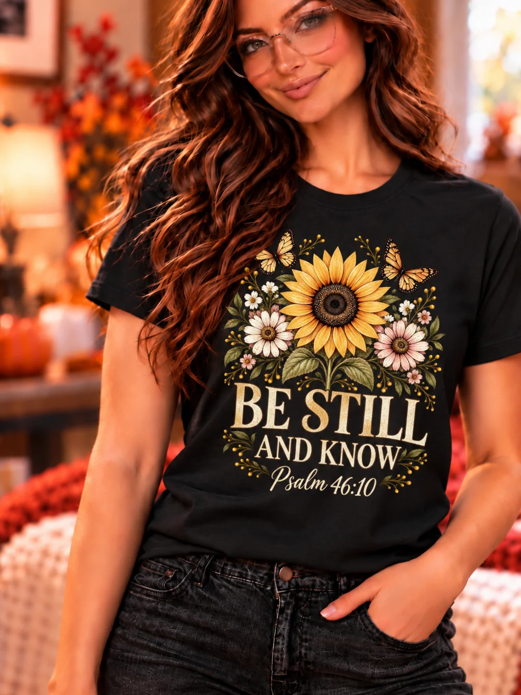 Be Still and Know Psalm 46:10 Sunflower Christian T-Shirt product image (2)