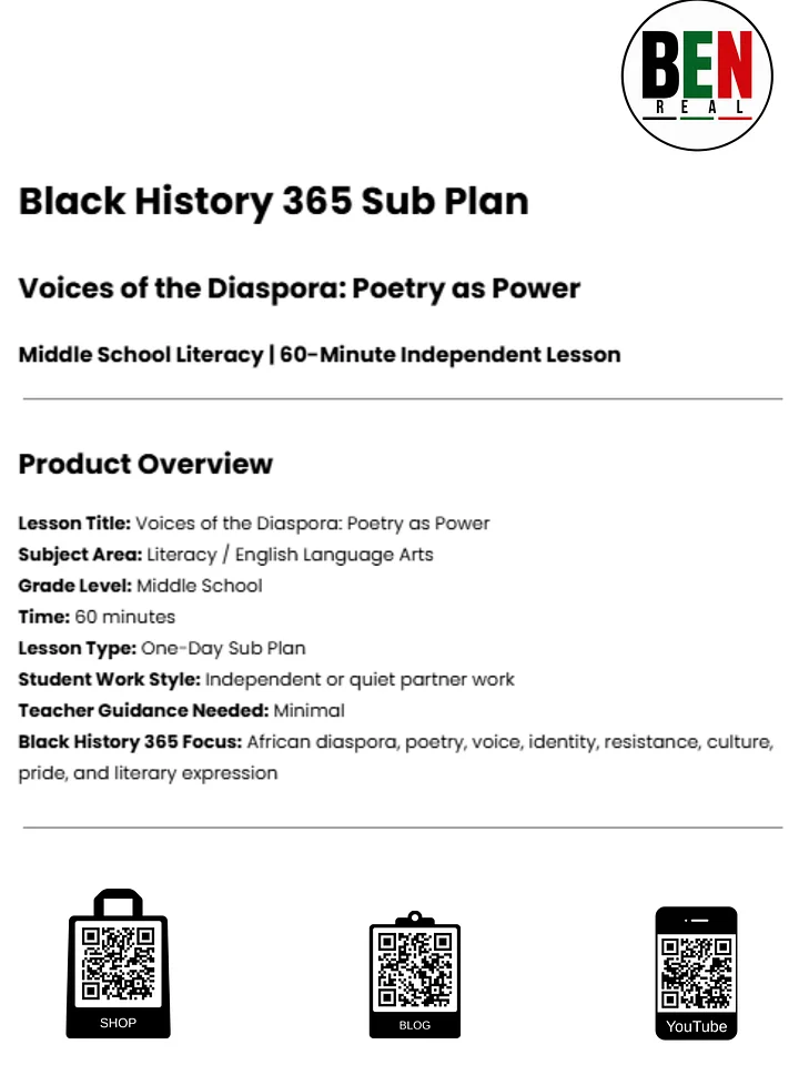 Black History 365 Sub Plan: Poetry as Power | Middle School Language Arts| 60-Minute Lesson product image (2)
