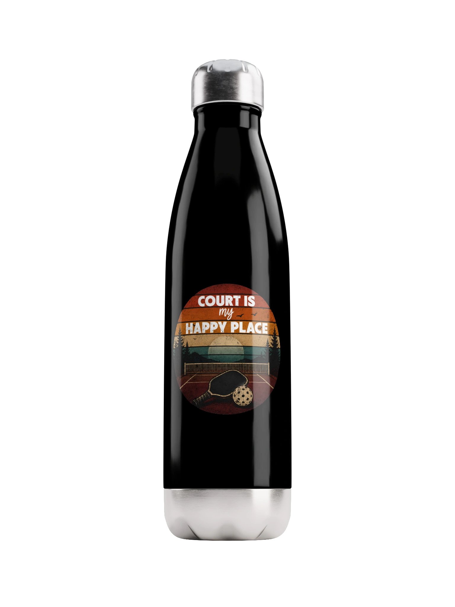 Court Is My Happy Place Pickleball Water Bottle – Funny Pickleball Water Bottle product image (1)