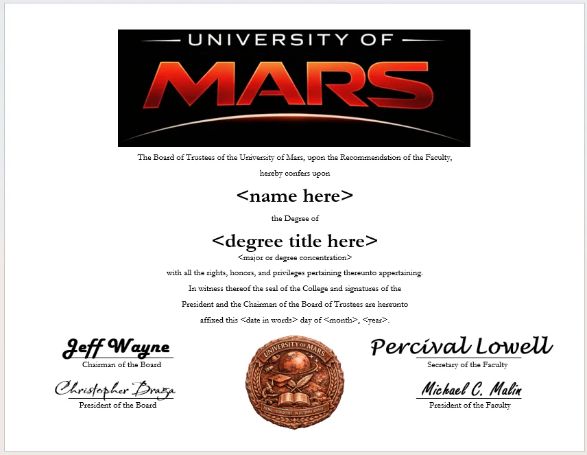University of Mars degree parchment product image (1)