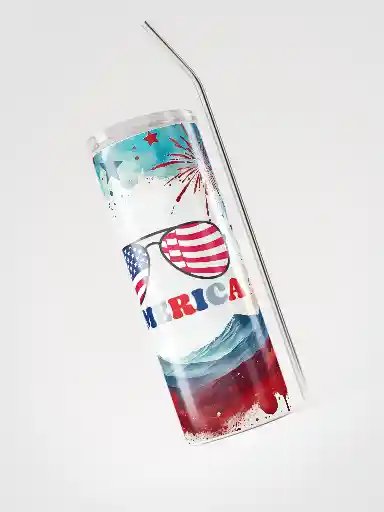 Patriotic 4th of July Tumbler Wrap | America Sunglasses Sublimation PNG | Red White Blue Fireworks 20oz Skinny Tumbler Design product image (10)