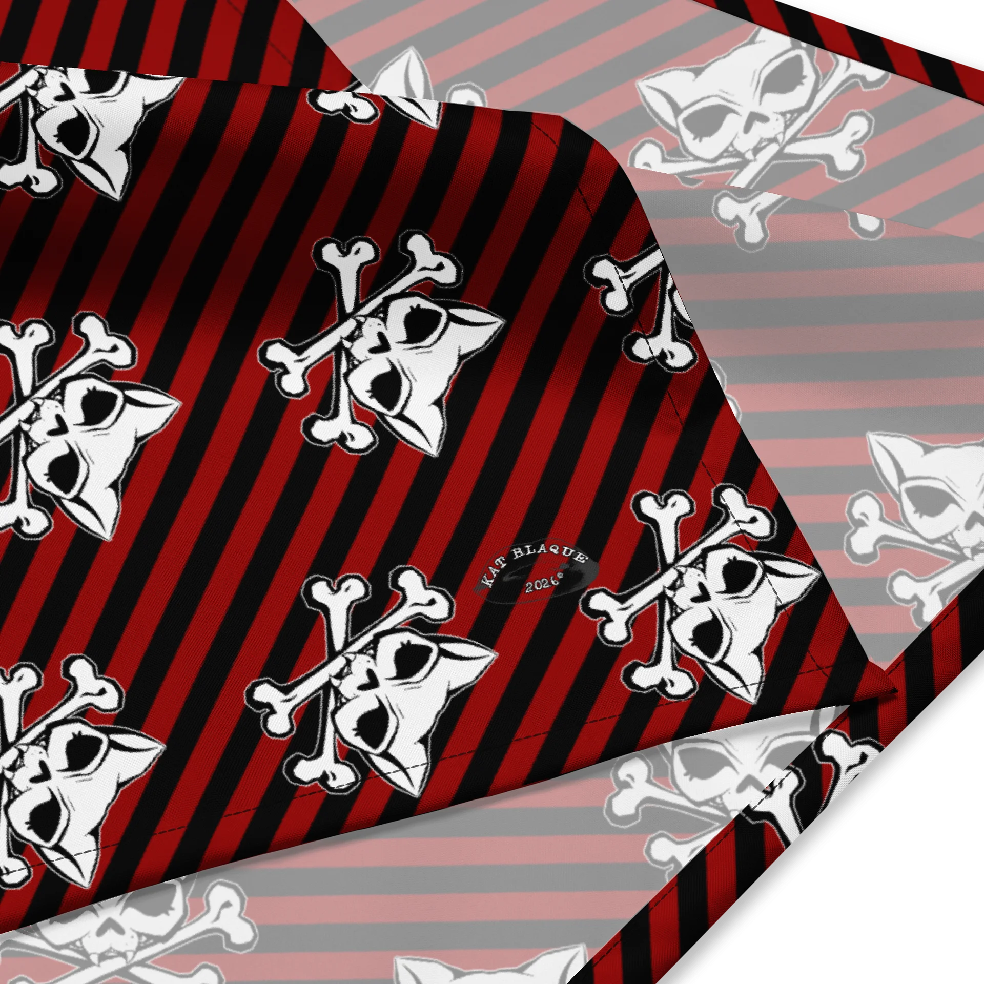 Blaque and Red Stripped Kat Skull Bandana product image (2)