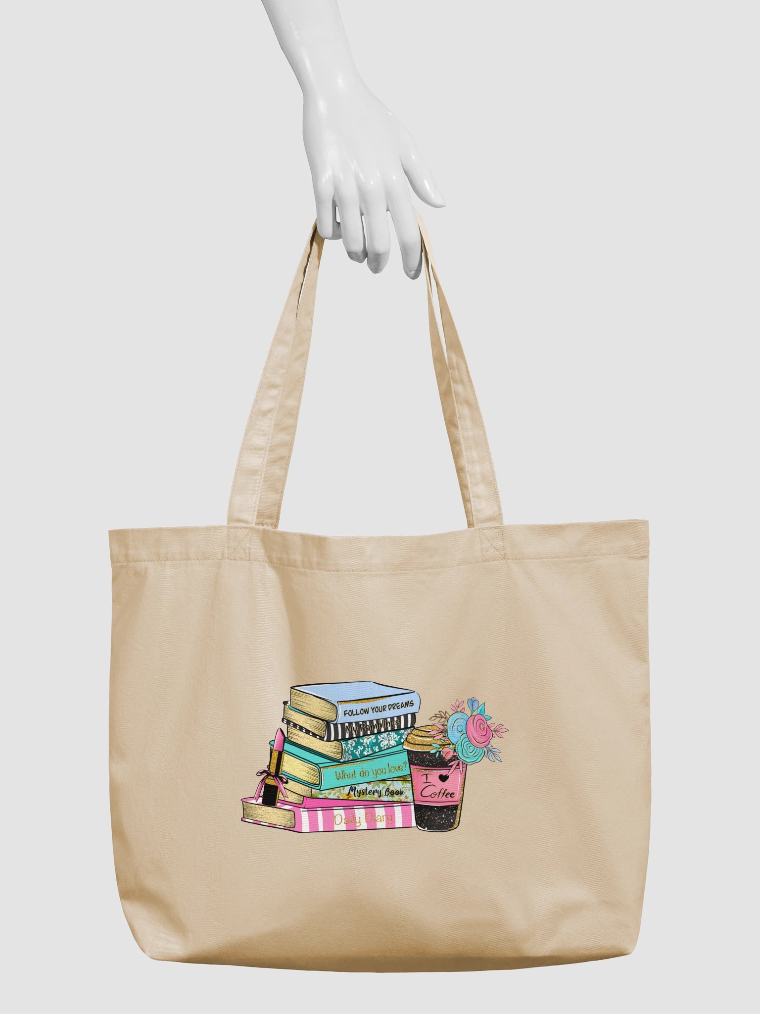 Books & Coffee Organic Cotton Tote Bag | Book Lover Gift product image (3)