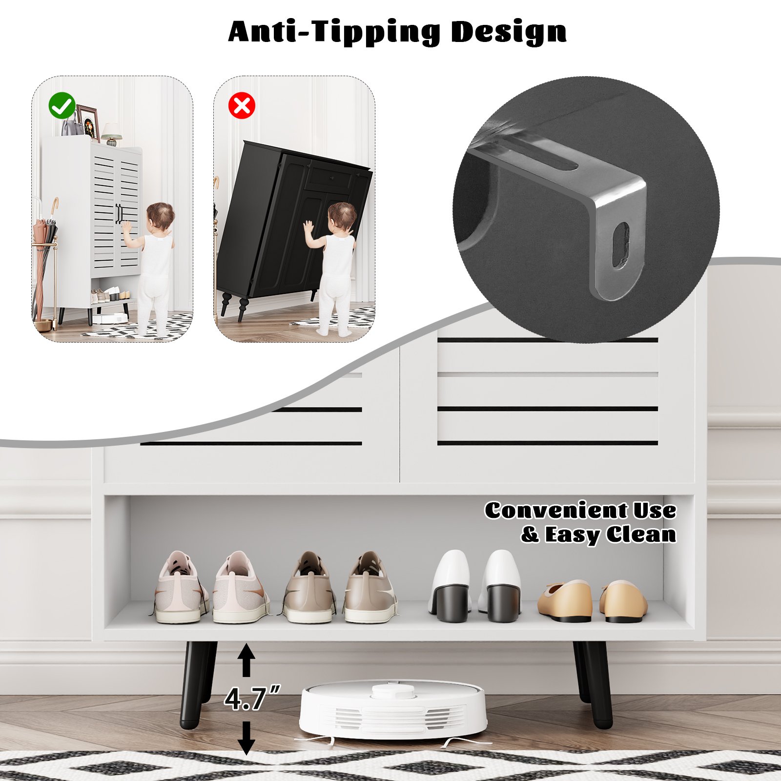 7 Tier Shoe Cabinet with Doors Shoe Storage Cabinet with Adjustable Shelves,50" Large Wooden Shoe Cabinet Storage for Closet, Shoe Organizer for Entryway, Hallway, White product image (5)