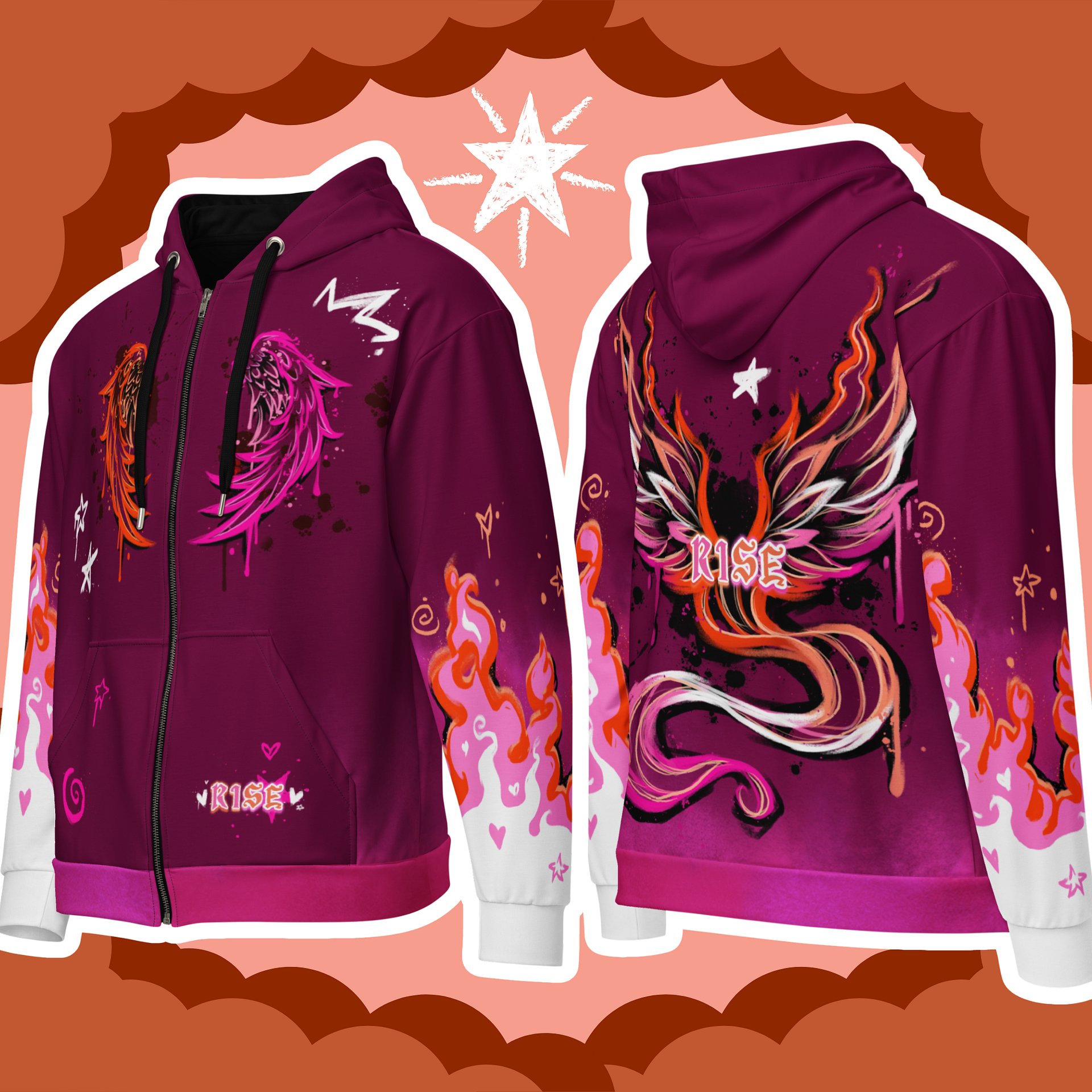 RISE Collection: Subtle Lesbian Pride Phoenix Zip Hoodie - PINK product image (1)