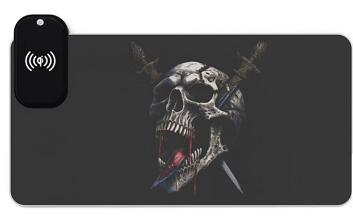 LED Gaming Mouse Pad — Wireless Charging RGB Desk Mat with Dark Skull Design product image (1)