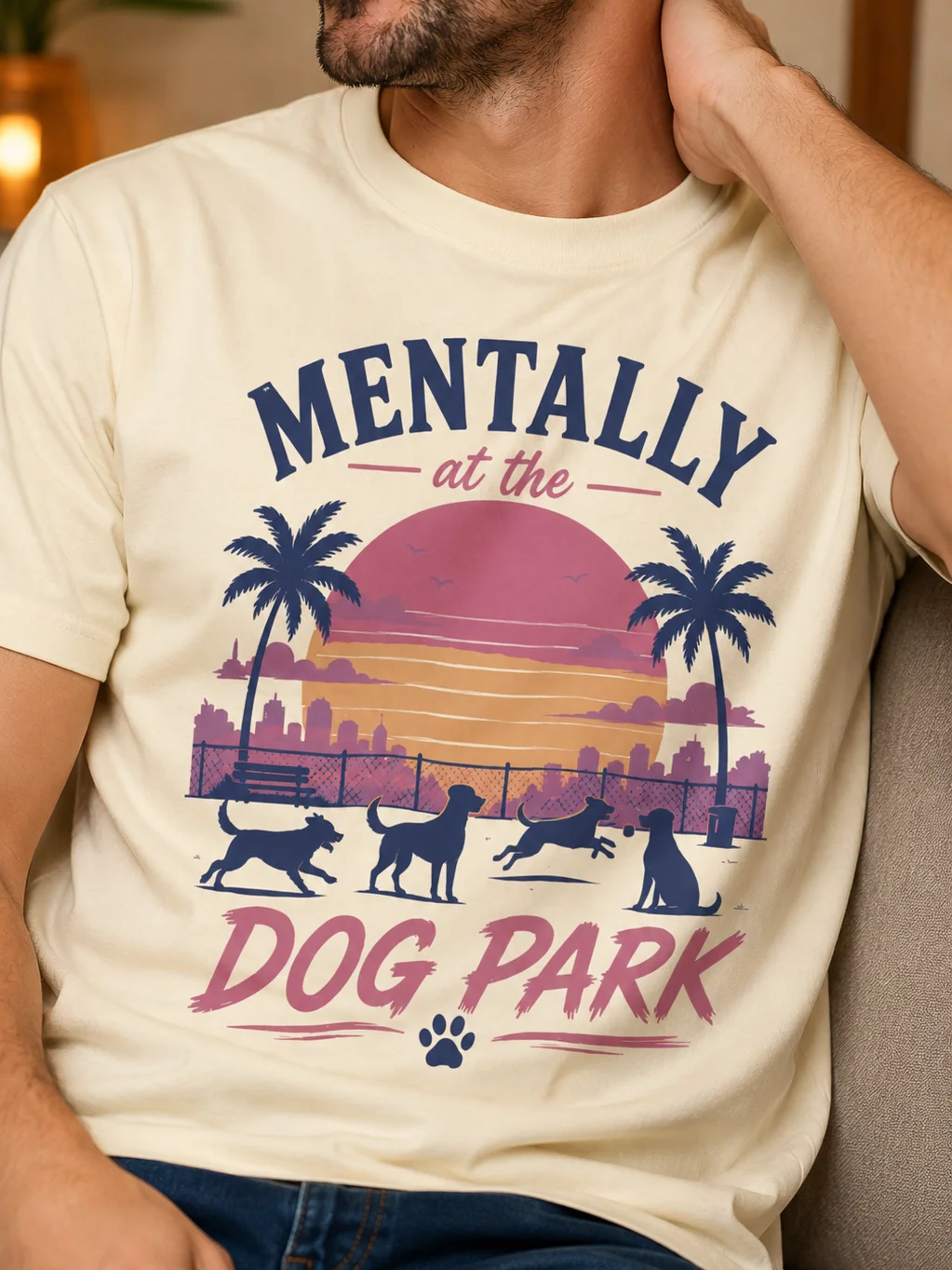 Mentally at the Dog Park T-Shirt | Funny Dog Lover Tee, Pet Parent Gift, Cute Sunset Dog Park Shirt product image (2)
