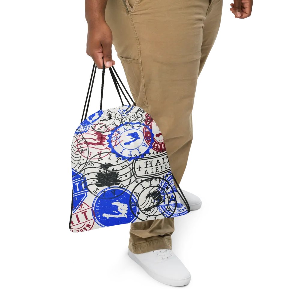Haitian Stamp Collage Drawstring Bag product image (5)