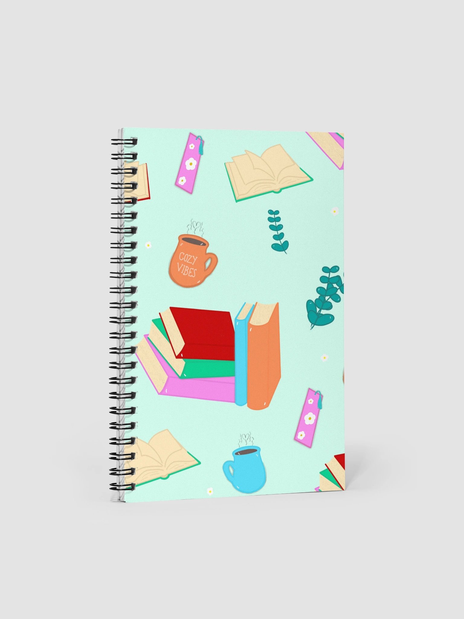 Cozy Book Lovers Pattern- Mint Background Spiral Journal product image (2)