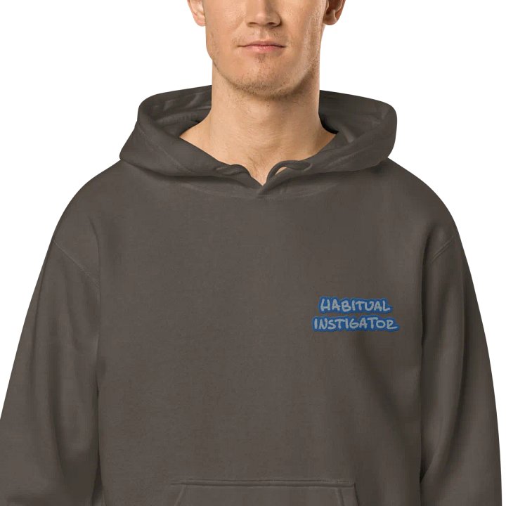 Habitual Instigator (L.C. blue steel design) embroidered pigment hoodie product image (1)
