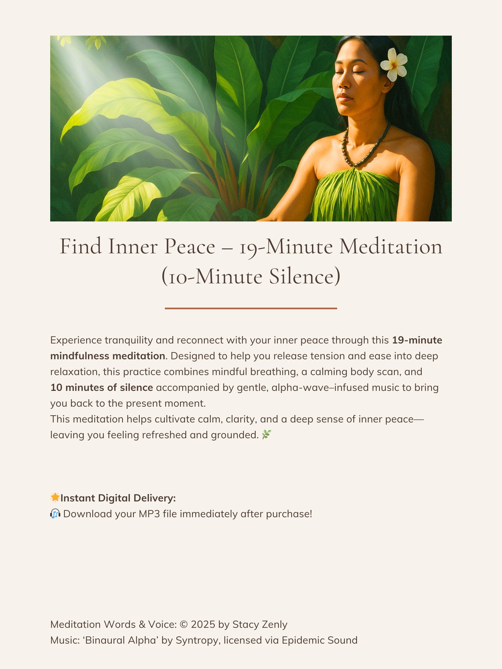 Find Inner Peace - I9-Minute Meditation (10-Minute Silence) | MP3 Audio Download product image (2)