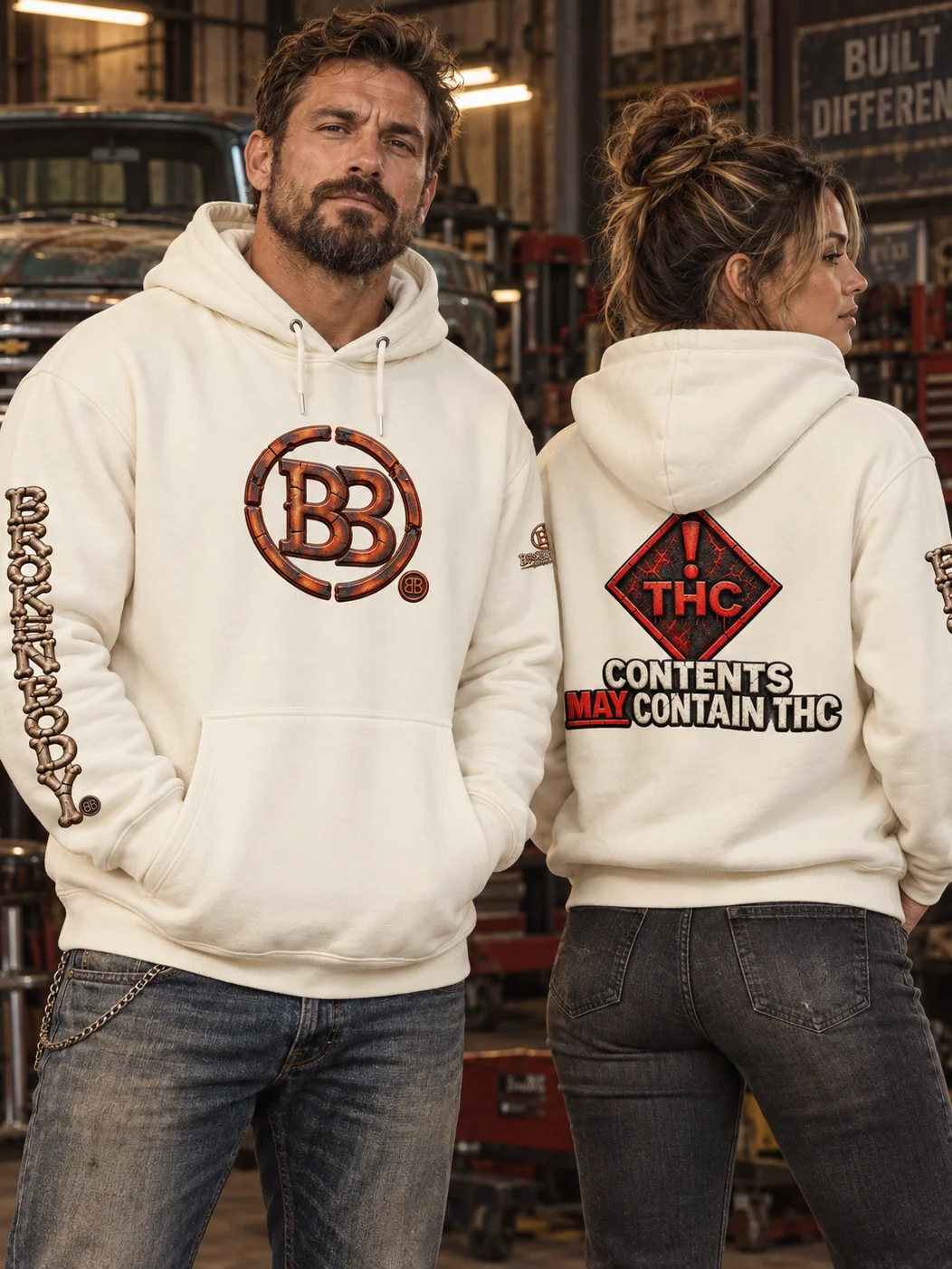 Funny THC Hoodie — THC Cracked Sand Shell Edition | Broken Body™ product image (1)