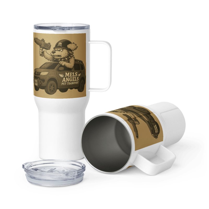 Dog Tank Travel Mug with Handle — Mel’s Angels Pet Transport Insulated Coffee Tumbler (25oz & 40oz) product image (6)