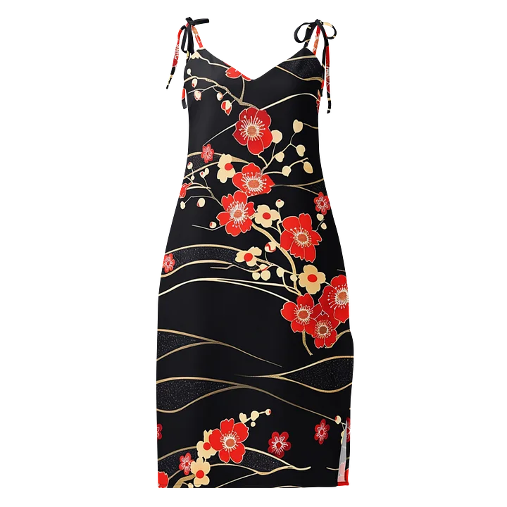 Japanese Sakura Wave Midi Slip Dress | Black Floral Chiffon Summer Dress product image (1)