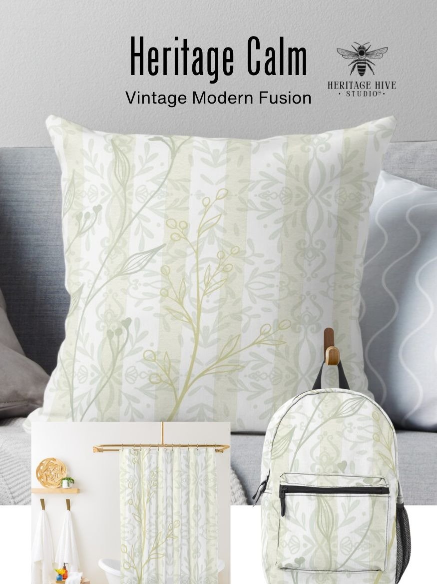 Heritage Calm Pillow - Wildflower Stripes Sage Gold product image (2)
