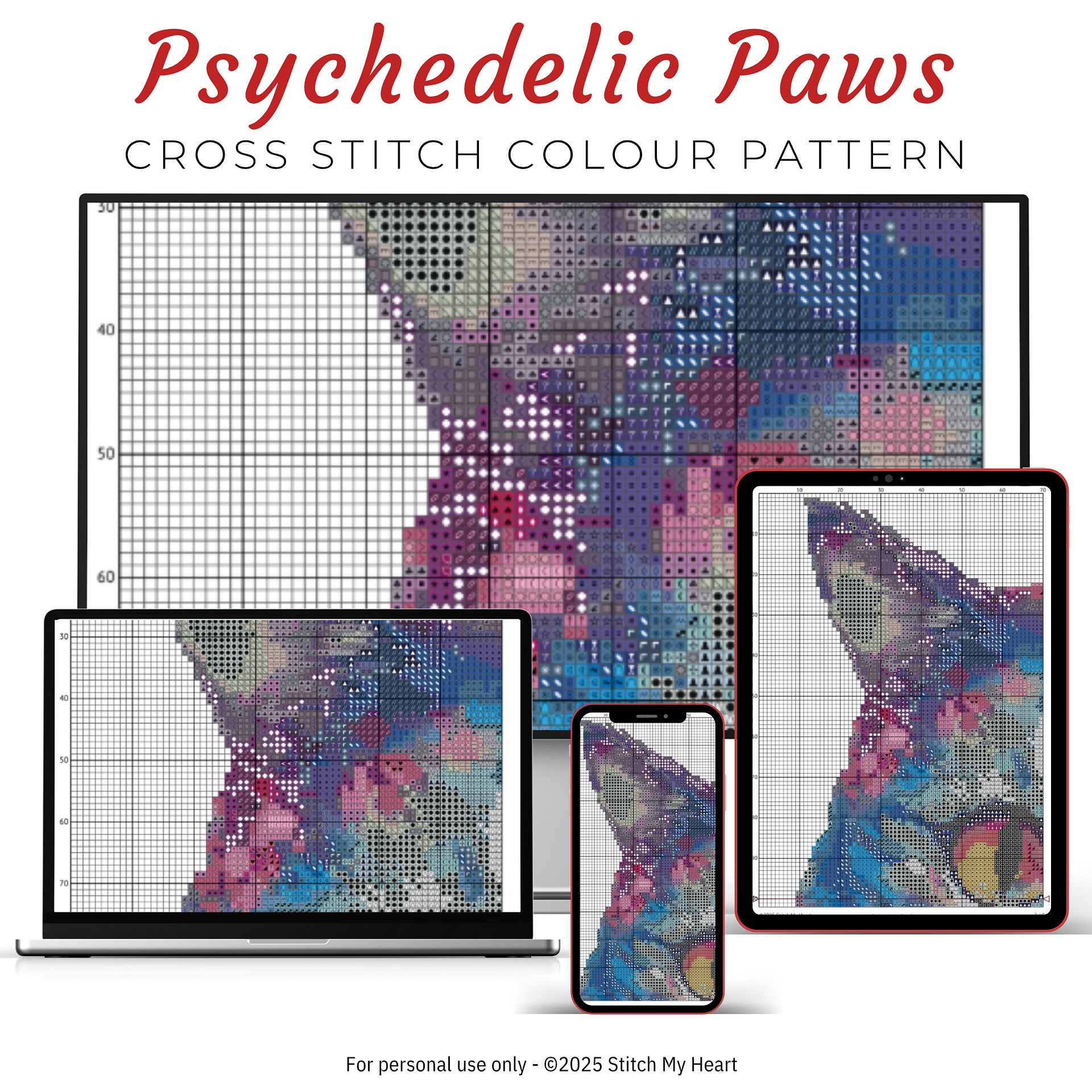Psychedelic Paws Cross Stitch Pattern product image (3)