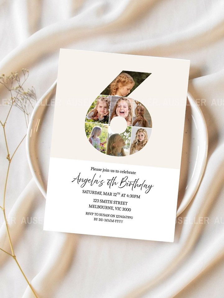6th Birthday Photo Collage Editable Invitation Template product image (2)