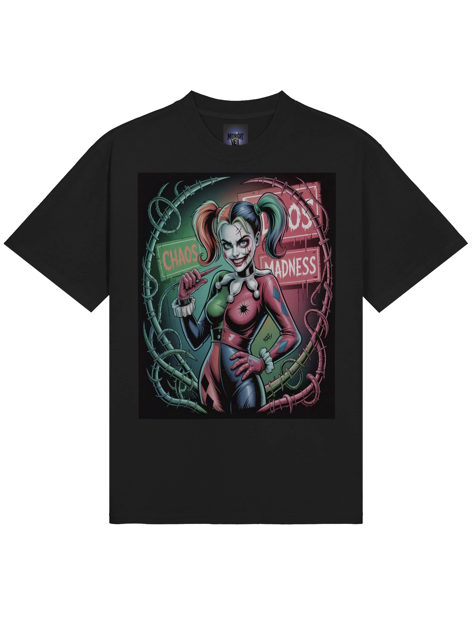 Neon Frenzy: Harley Quinn Chaos & Madness Oversized Faded T-Shirt product image (5)