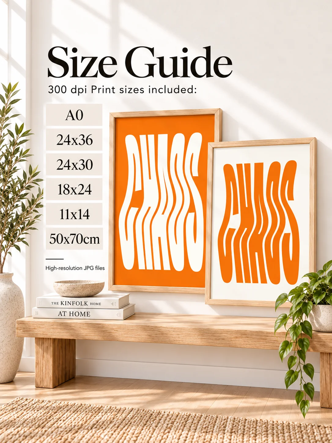 Chaos Poster Orange Wavy Typography Retro Wall Art Psychedelic Printable Digital Download Groovy Mid Century Decor product image (3)