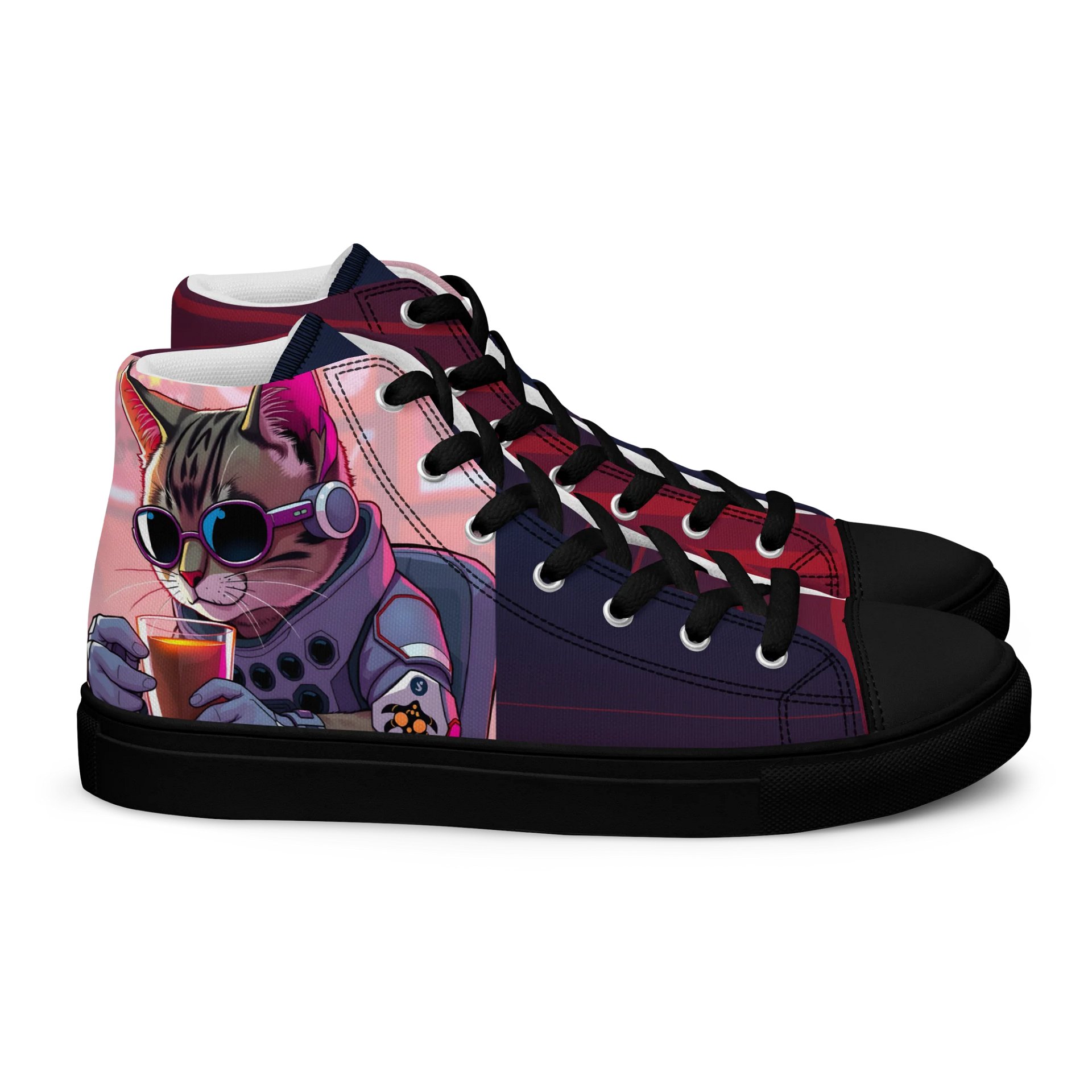 Women's High Top Canvas Shoes-TechnoPurr: The Caffeine Cat of Tomorrow product image (2)