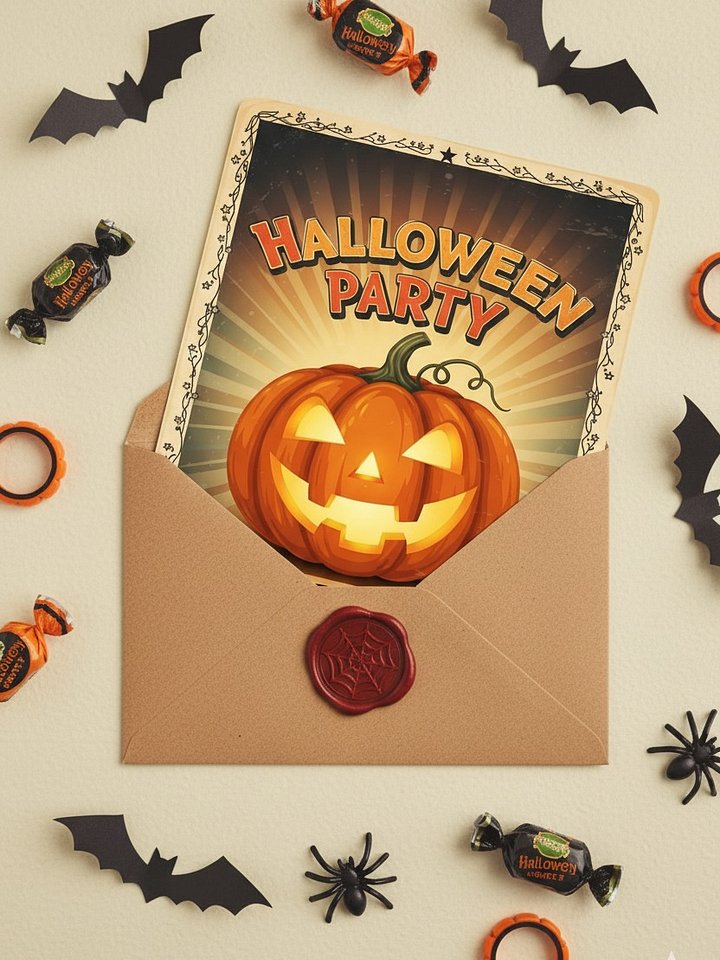 Halloween Party Invitation Card | Printable Jack O’ Lantern Invite | Retro Vintage Pumpkin Design | Digital Download product image (2)