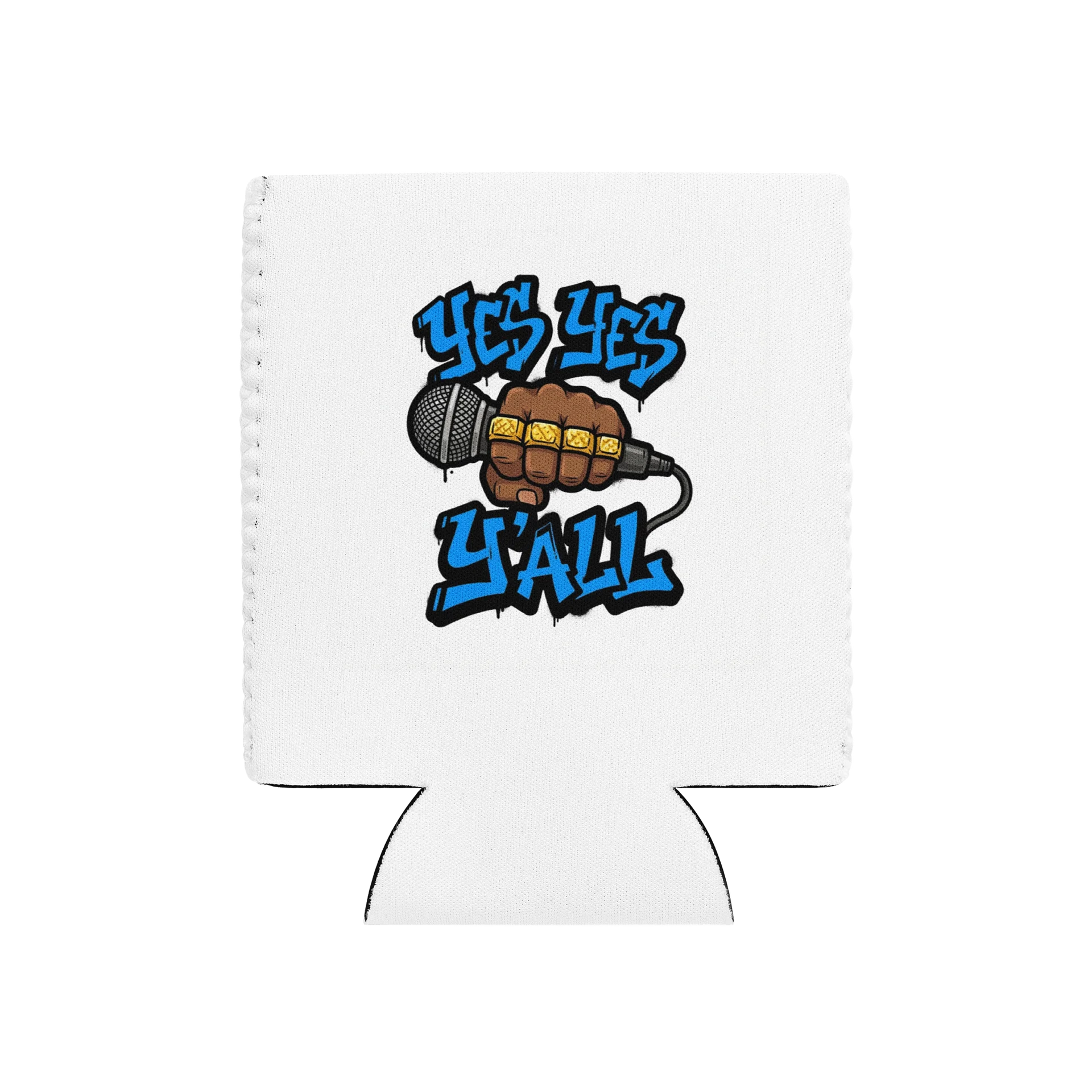 Yes Yes Y’all Hip Hop Can Cooler – White with Microphone Graffiti Graphic product image (10)