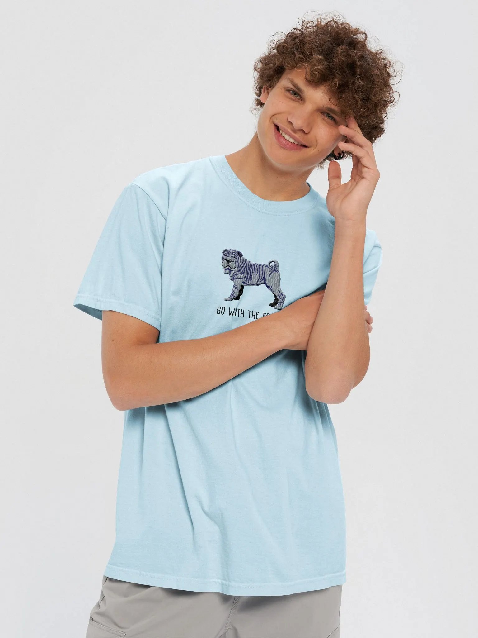 Go with the Folds T-Shirt(Embroidered) of a Chinese Shar-Pei(Blue) product image (8)