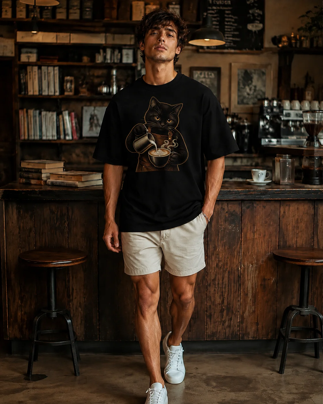 Coffee Cat Club Barista Tee | Vintage Black Cat Coffee Shirt product image (5)