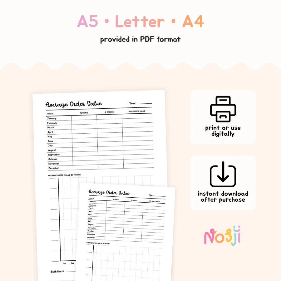Average Order Value Printable Monthly Sales Tracker product image (2)