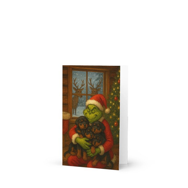 Grinch & Rottweiler puppies Greeting Card product image (1)