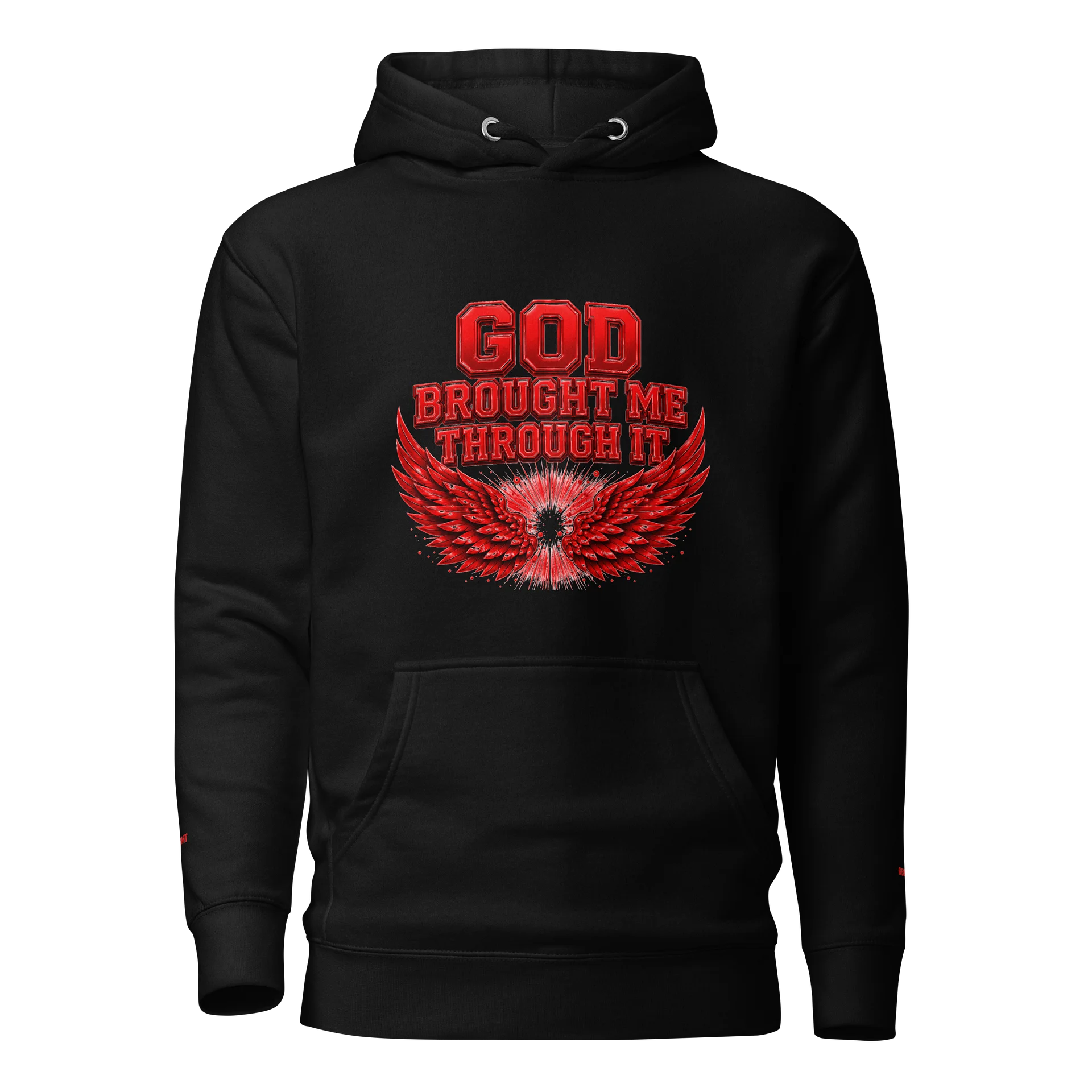God Brought Me Through It Black Hoodie – Red Wings Edition product image (1)
