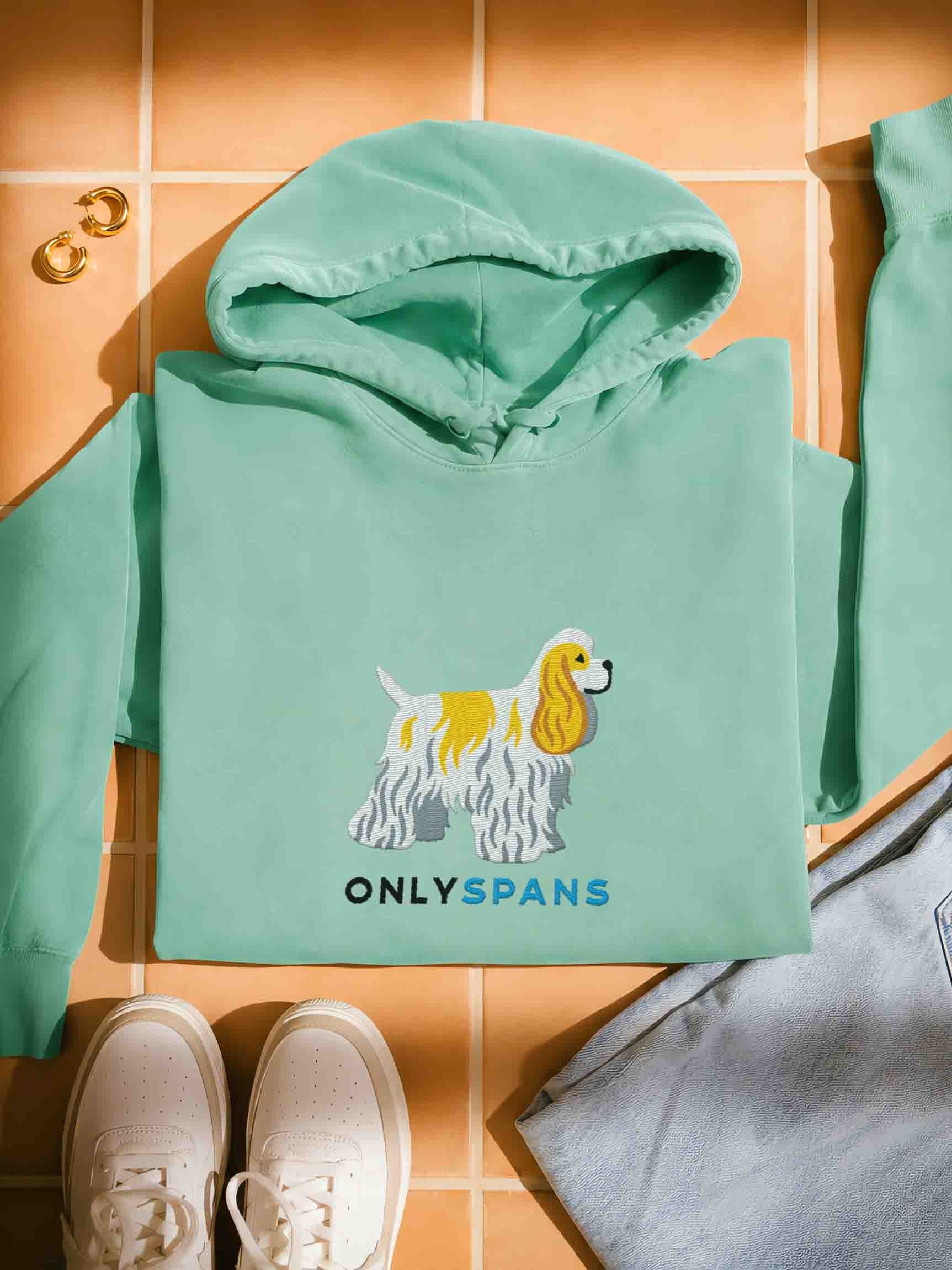 Only Spans Premium Hoodie (Embroidered) of an American Cocker Spaniel(Parti Lemon & White) product image (1)