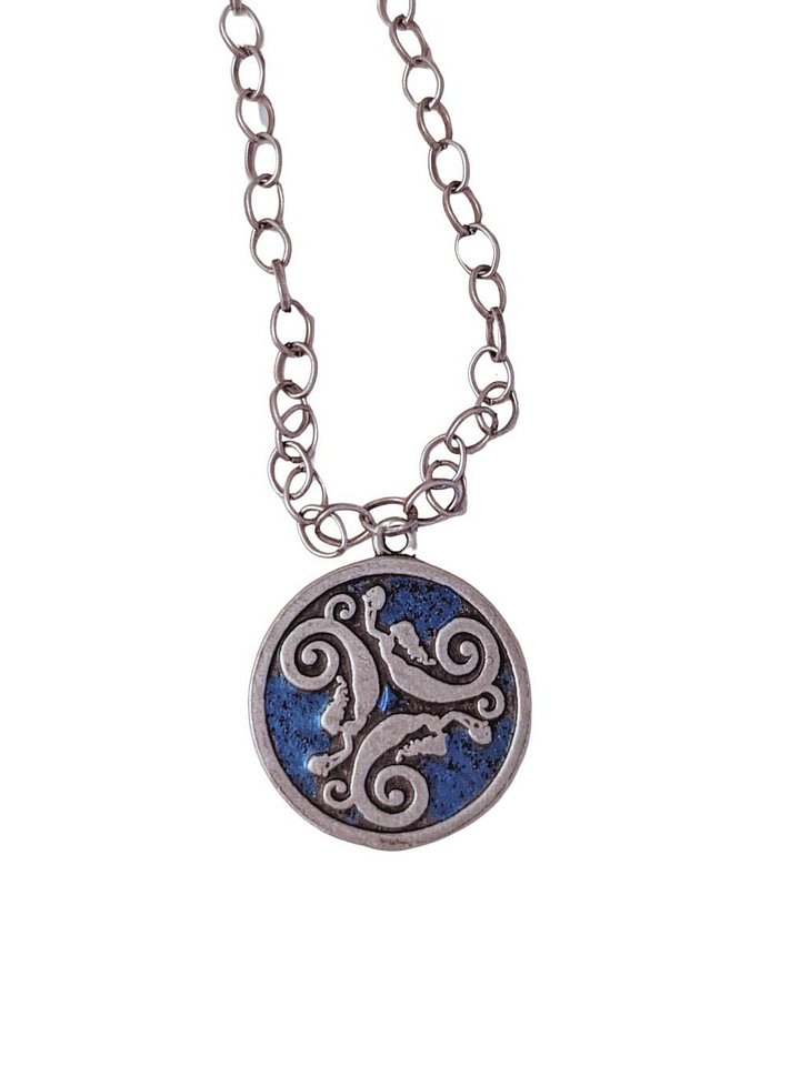 NAIADES Necklace - Enameled Triptic Mermaids on Beaded Chain product image (2)