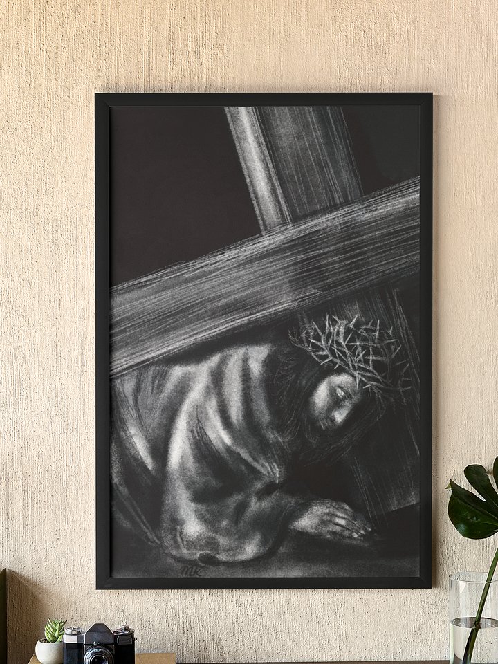 Weight of Love | Christ’s Passion Charcoal Study | Christian Wall Art Print product image (1)