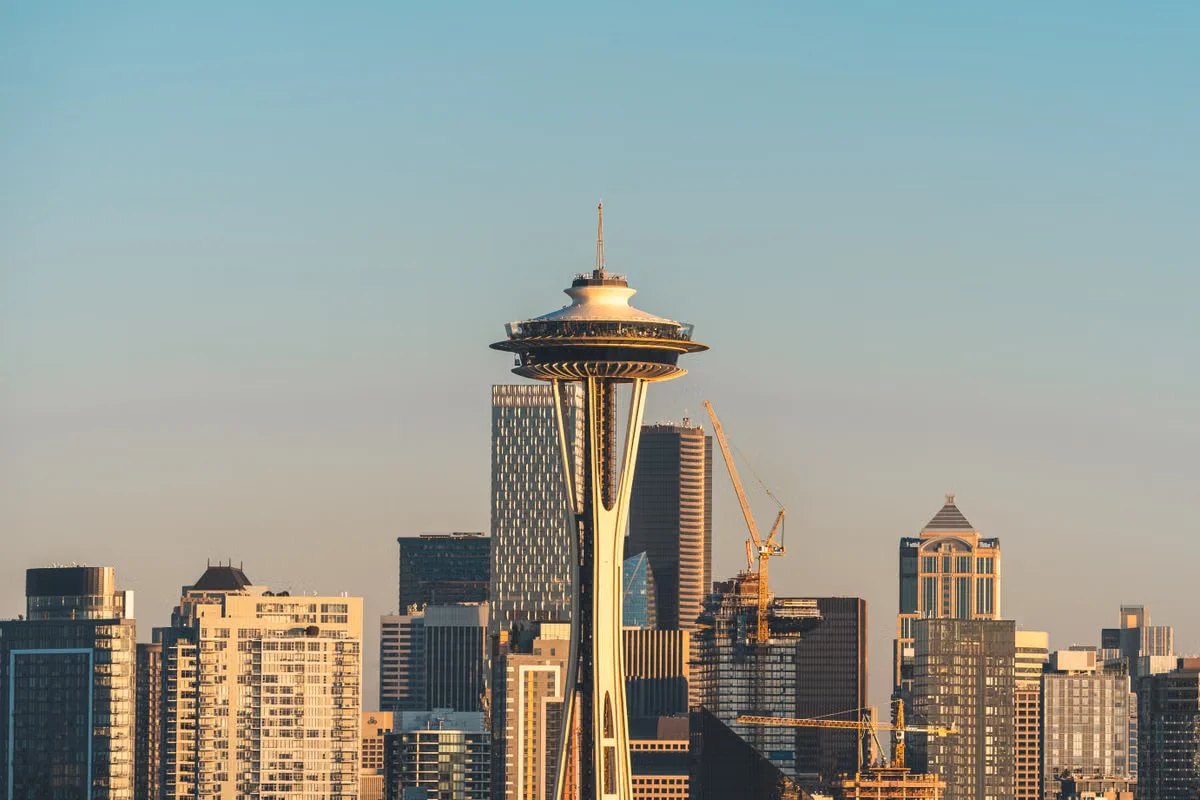 The Seattle, Washington skyline, representing 750,000 YouTube subscribers
