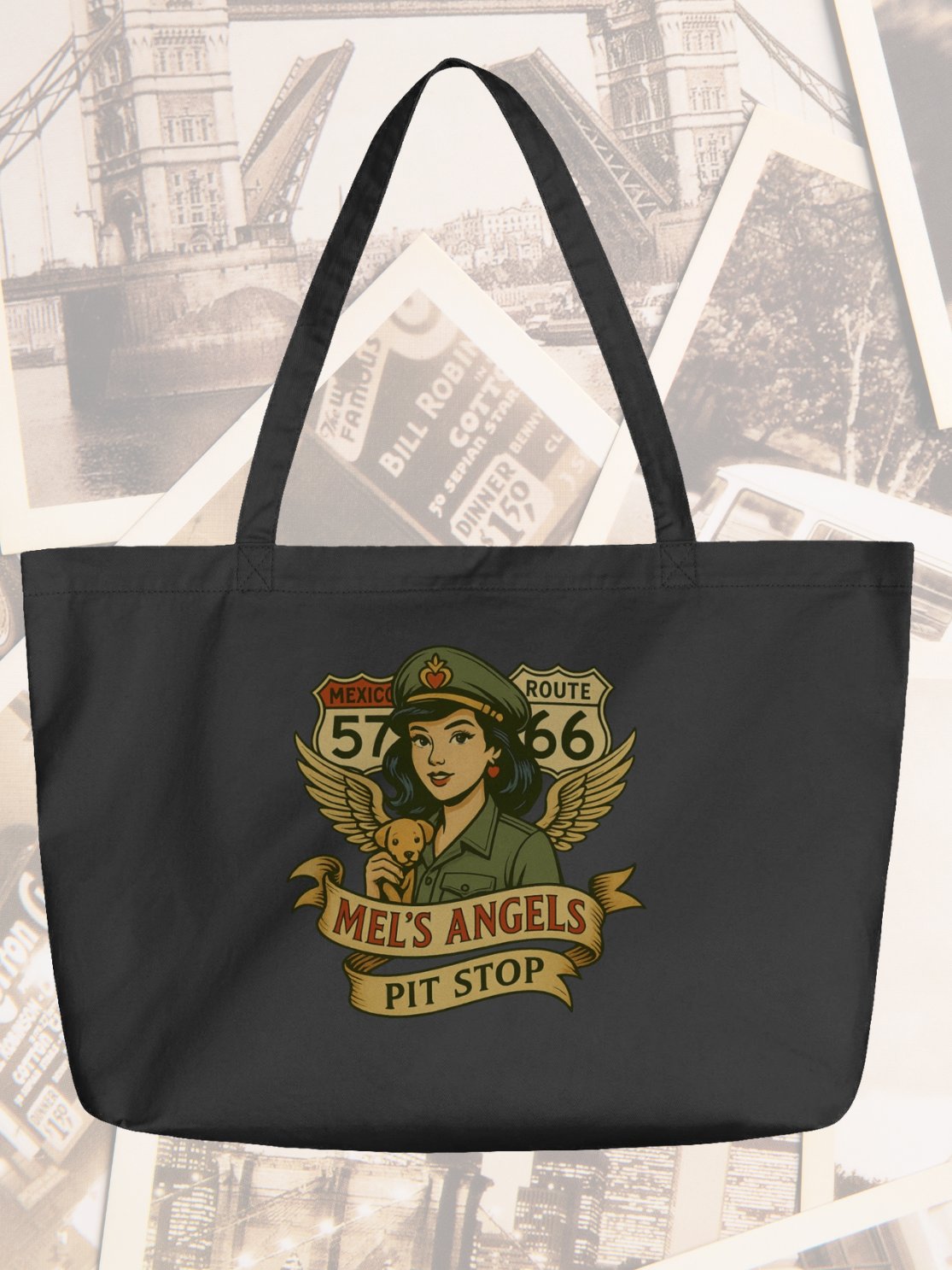 Mel’s Angels Pit Stop Organic Cotton Tote Bag – Eco-Friendly Large Capacity Grocery & Travel Bag product image (1)