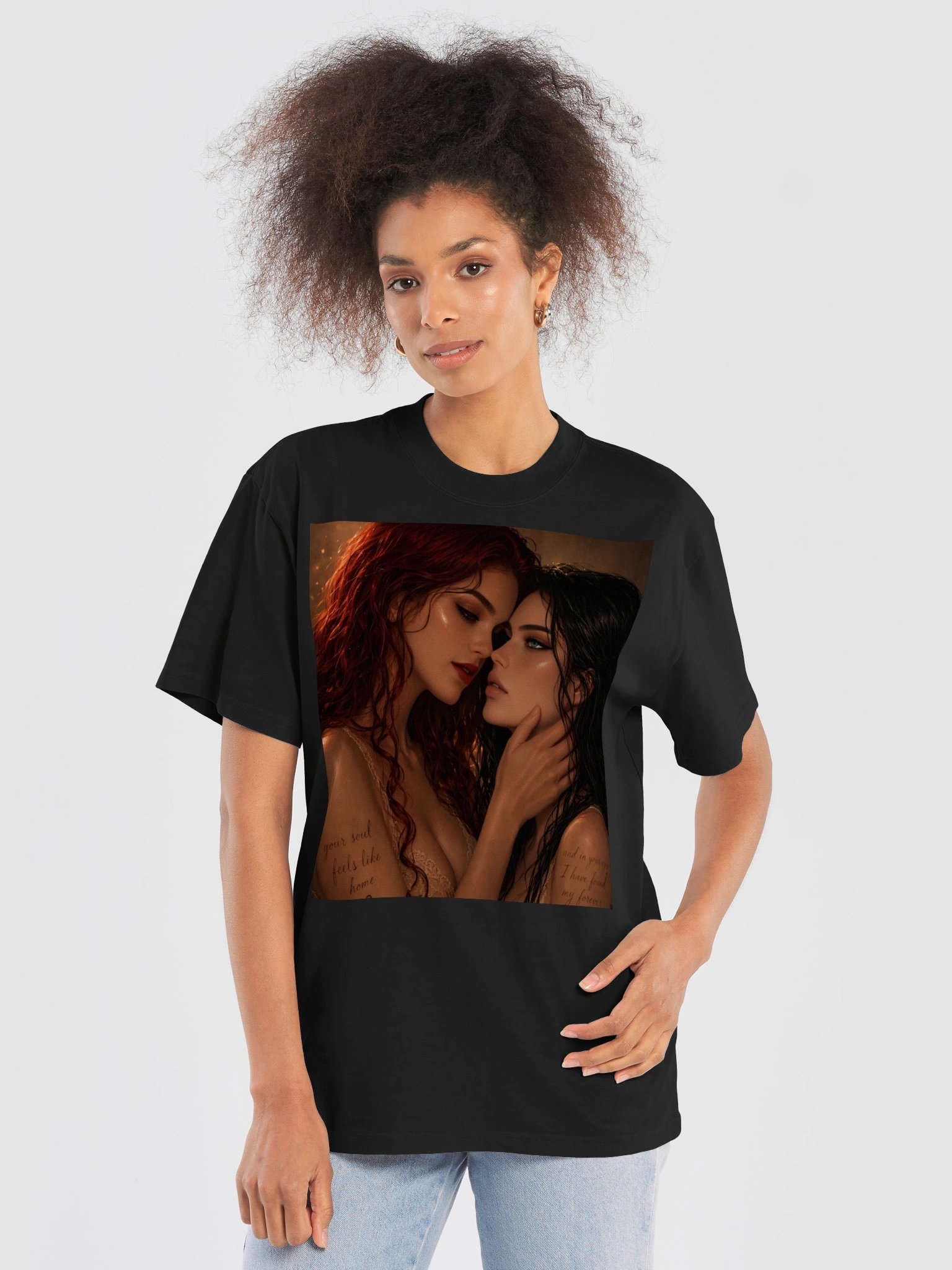 Romantic Sapphic Love Oversized T-Shirt | Dark Luxury WLW Couple Art Tee product image (5)