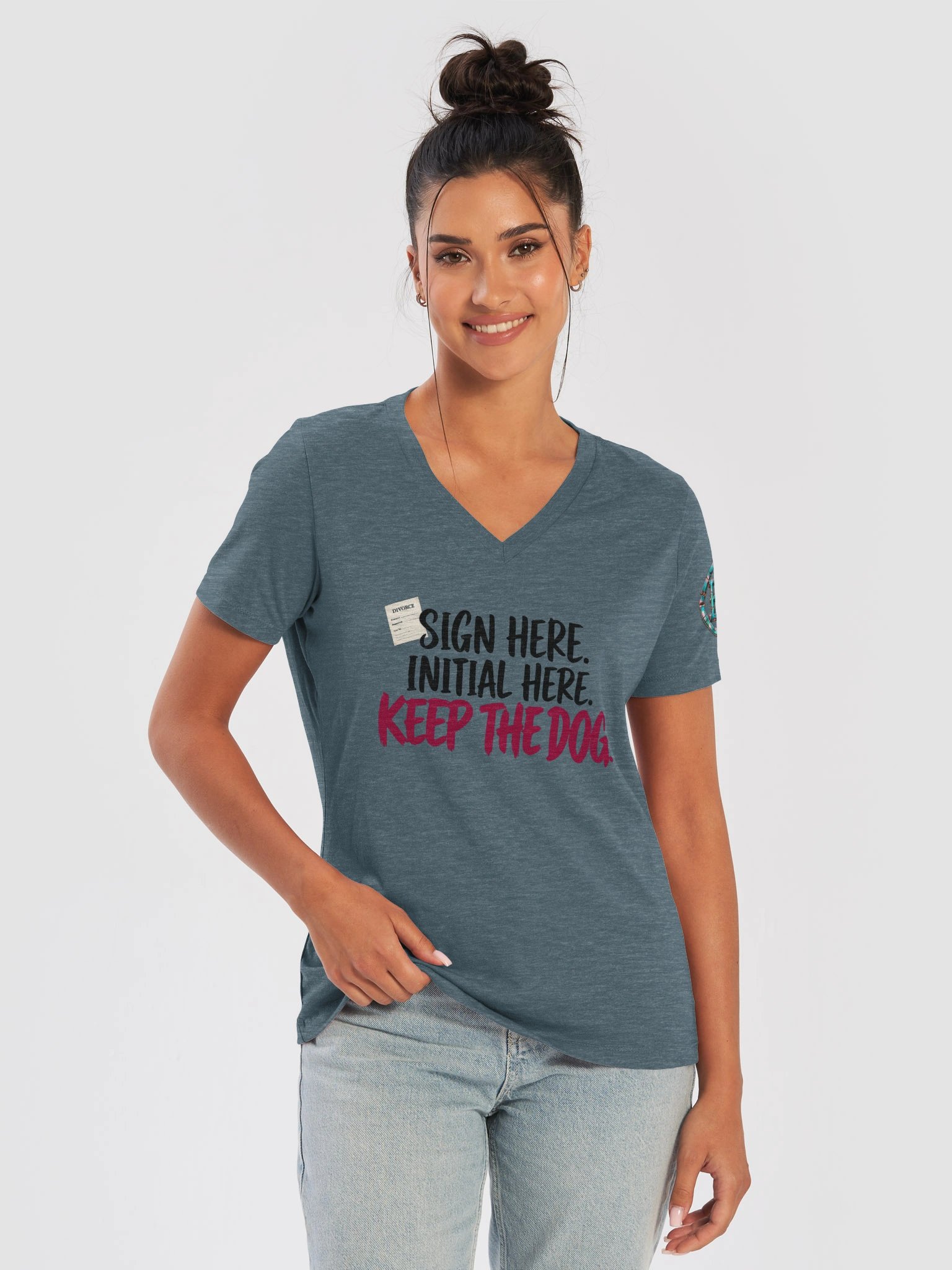 Funny Divorce Party Shirt for Women — Sign Here, Initial Here, Keep the Dog V-Neck | Broken Marriage™ product image (11)