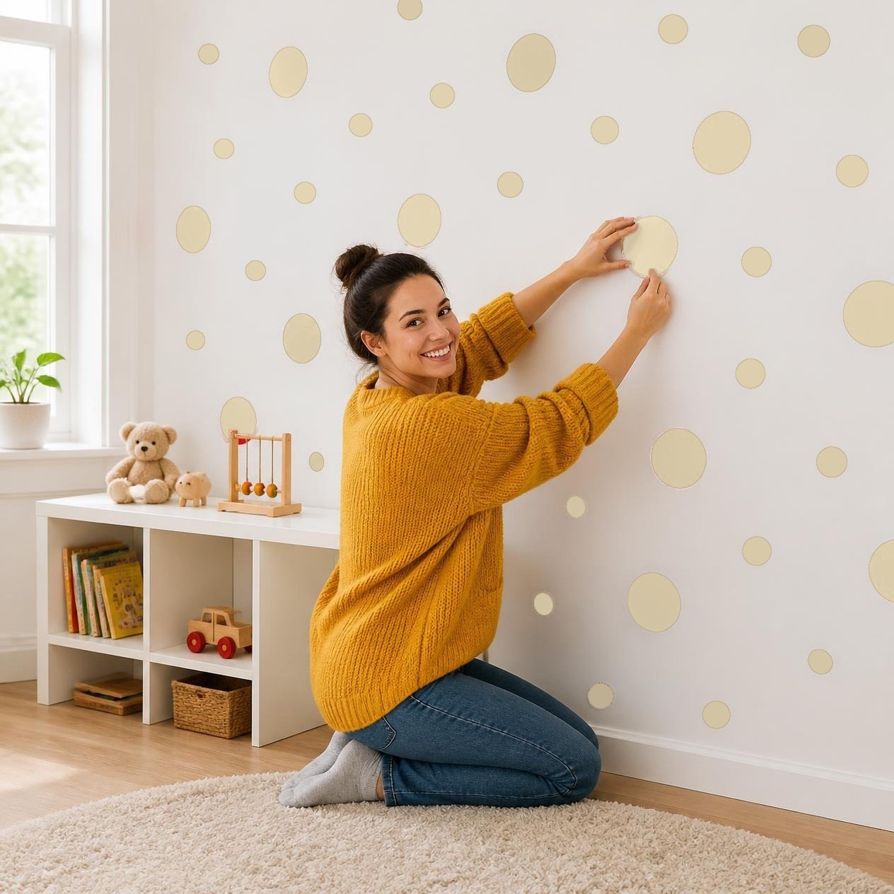 Beige Polka Dot Wall Decals, 2" and 4" Vinyl Circle Stickers, Removable Dot Decals for Nursery, Kids Room, Playroom product image (2)