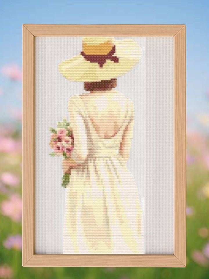 Girl Carrying Flowers Cross Stitch Pattern product image (1)