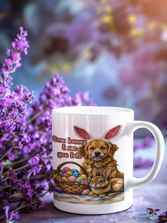 Easter Bunny & Golden Retriever Mug – Cute Easter Gift for Dog Lovers, Spring Coffee Cup with Original Illustration product image (5)