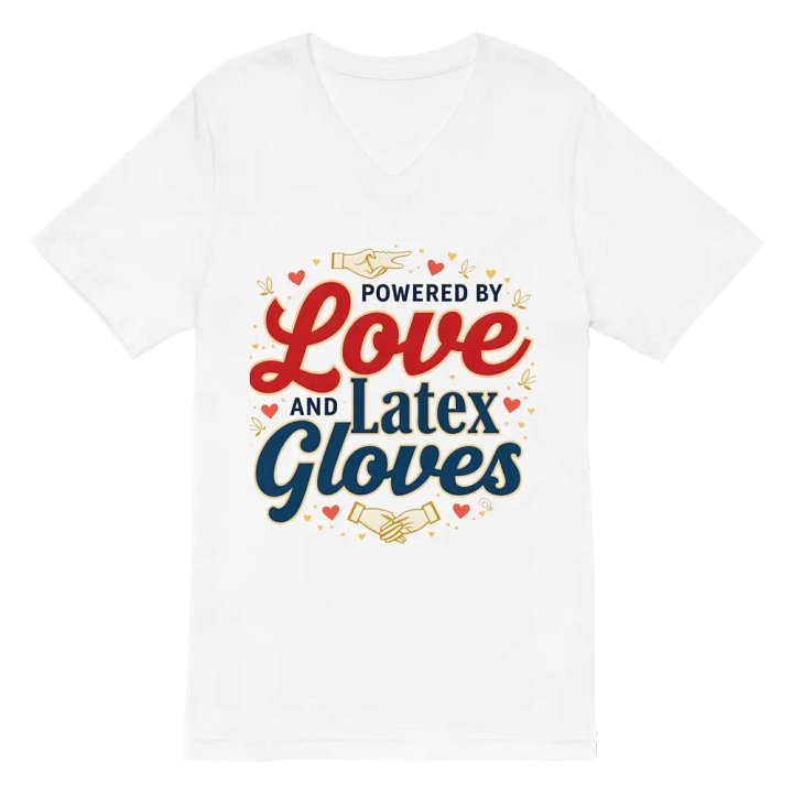 Powered by Love and Latex Gloves V-Neck Tee product image (2)