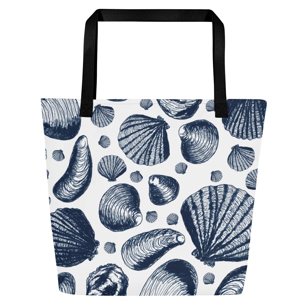 New England Tidal Treasures | Dark Blue Shell Illustrations on Crisp White | Tote Bag by Monique Faella Designs™ product image (3)