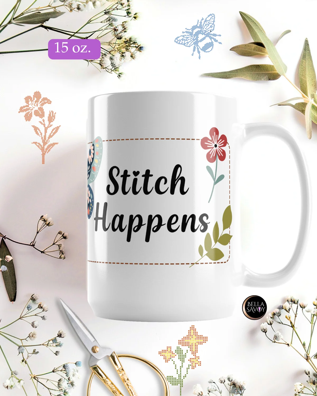 Stitch Happens Floral and Butterfly Mug product image (7)