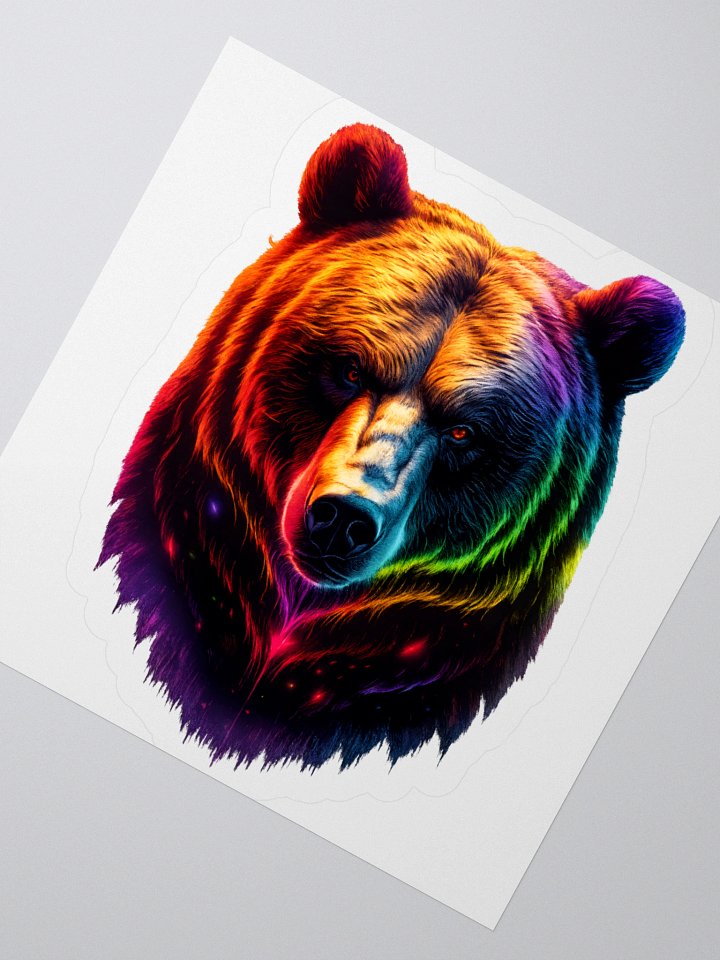 Pride Rainbow Bear Face - LGBTQ Bear in Neon Cosmic Colors Sticker product image (2)