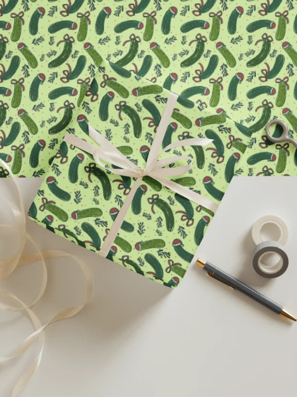 Funny Christmas Pickles Pattern Wrapping Paper, 3 Pack product image (1)