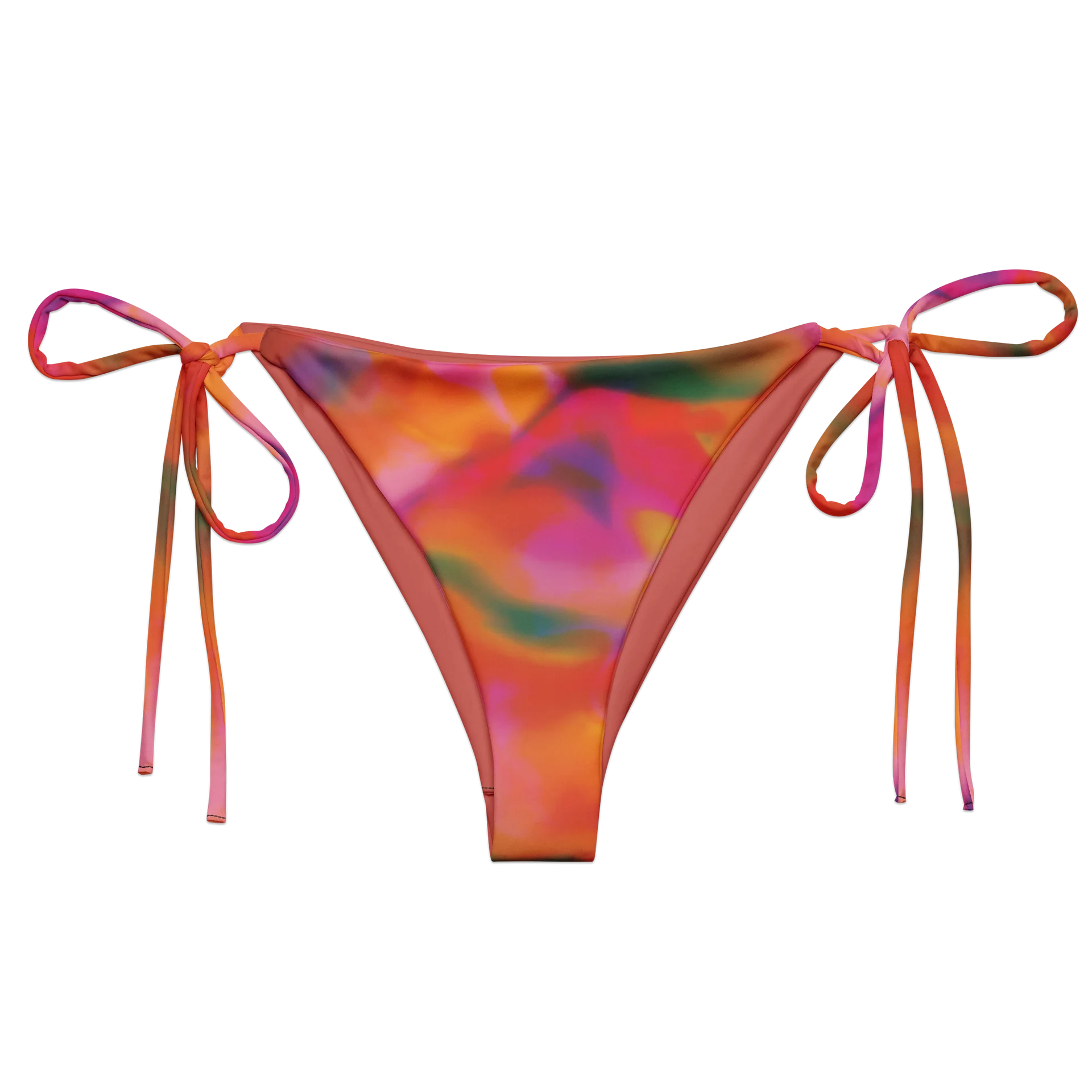 Recycle String Bikini Bottom "Trendy Vibrant Pink Orange Tie-Dye" Printed product image (2)