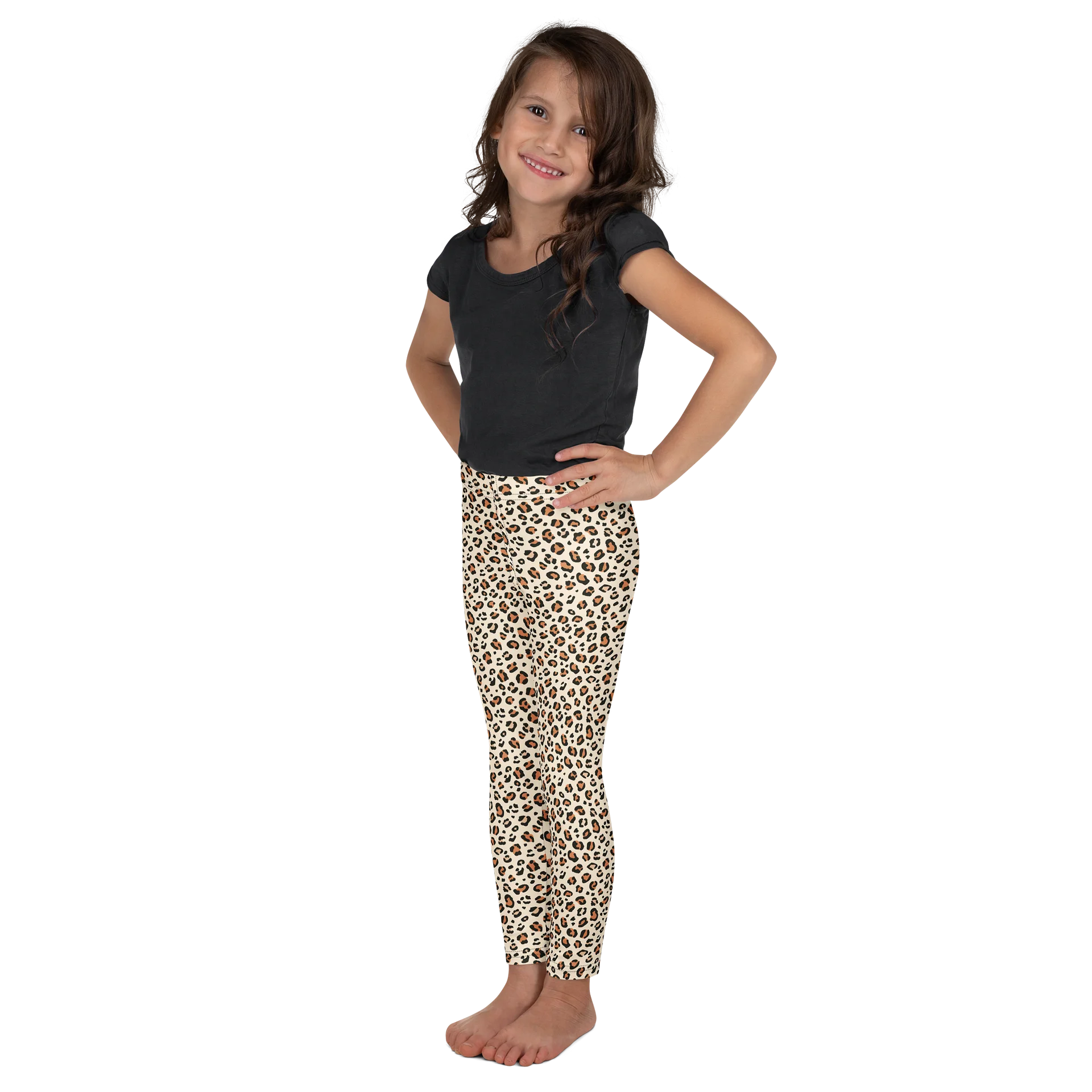 Bold Brown Leopard Skin Print Kids Leggings product image (4)