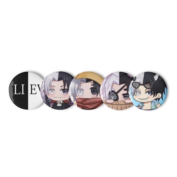 Liev chibi + logo pin pack product image (1)